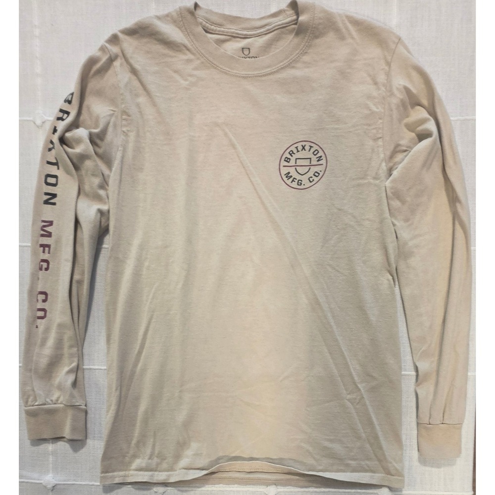 Brixton MFG Co Mens Long Sleeve Graphic T-Shirt Tan Beige Small Standard Fit